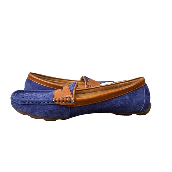 G.H. Bass Becca Loafer Leather Shoes Suede Slip-on Basket Weave Blue Size 8 - Picture 4 of 7